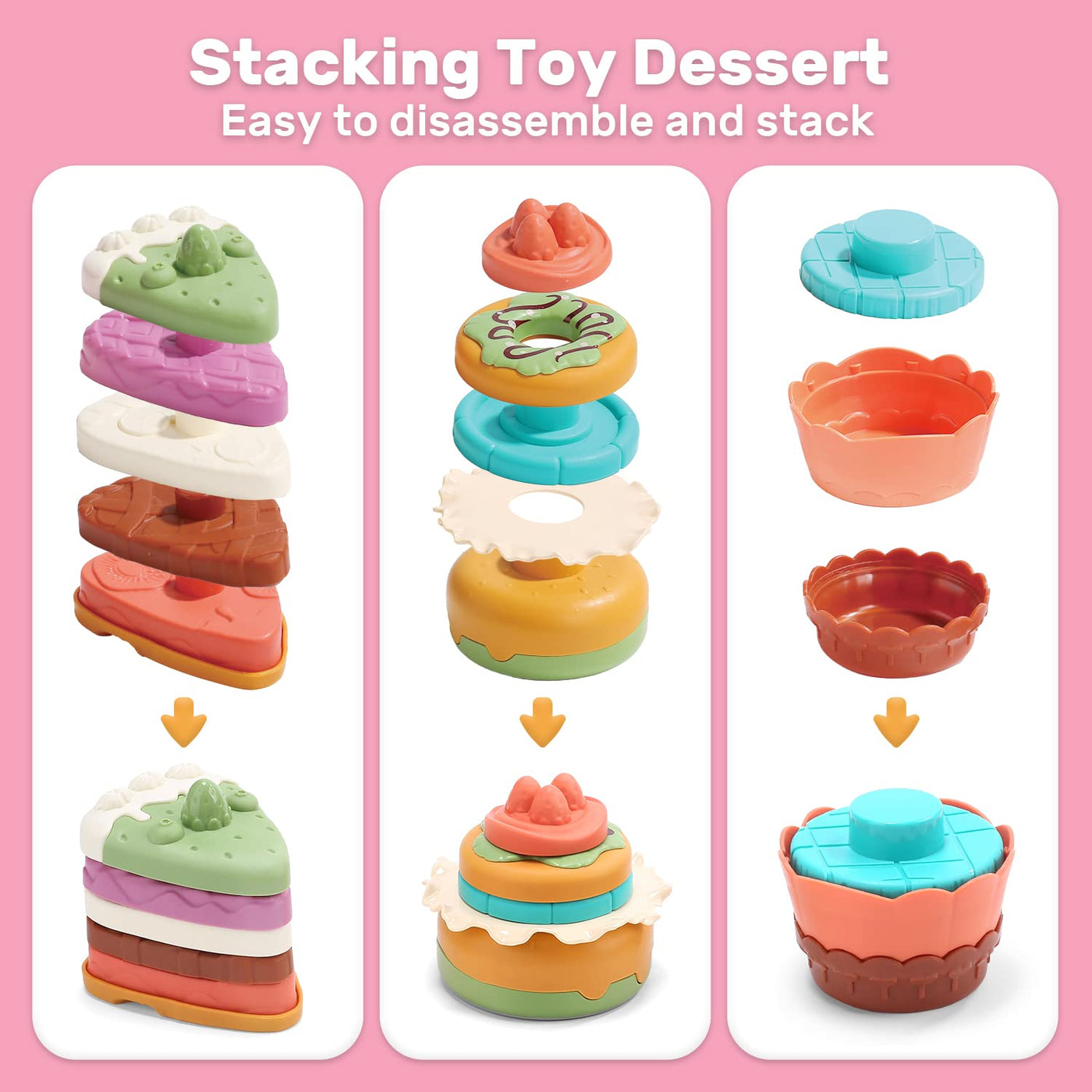 CUTE STONE Toy Tea Set for Kids, 42 PCS Tea Party Set for Girls Toddlers, Toy Waffle Maker with Light & Music, Including Dessert Cake, Teapot, Play Food for Kitchen Set, Gift for Birthday Christmas